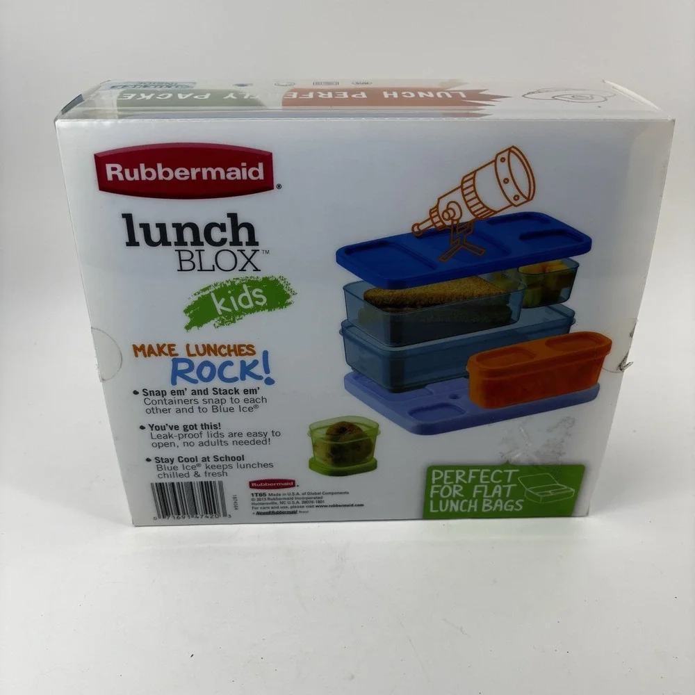 NEW~Rubbermaid LunchBlox Kids Lunch Kit Box BPA-Free~w/ Blue Ice & Divider